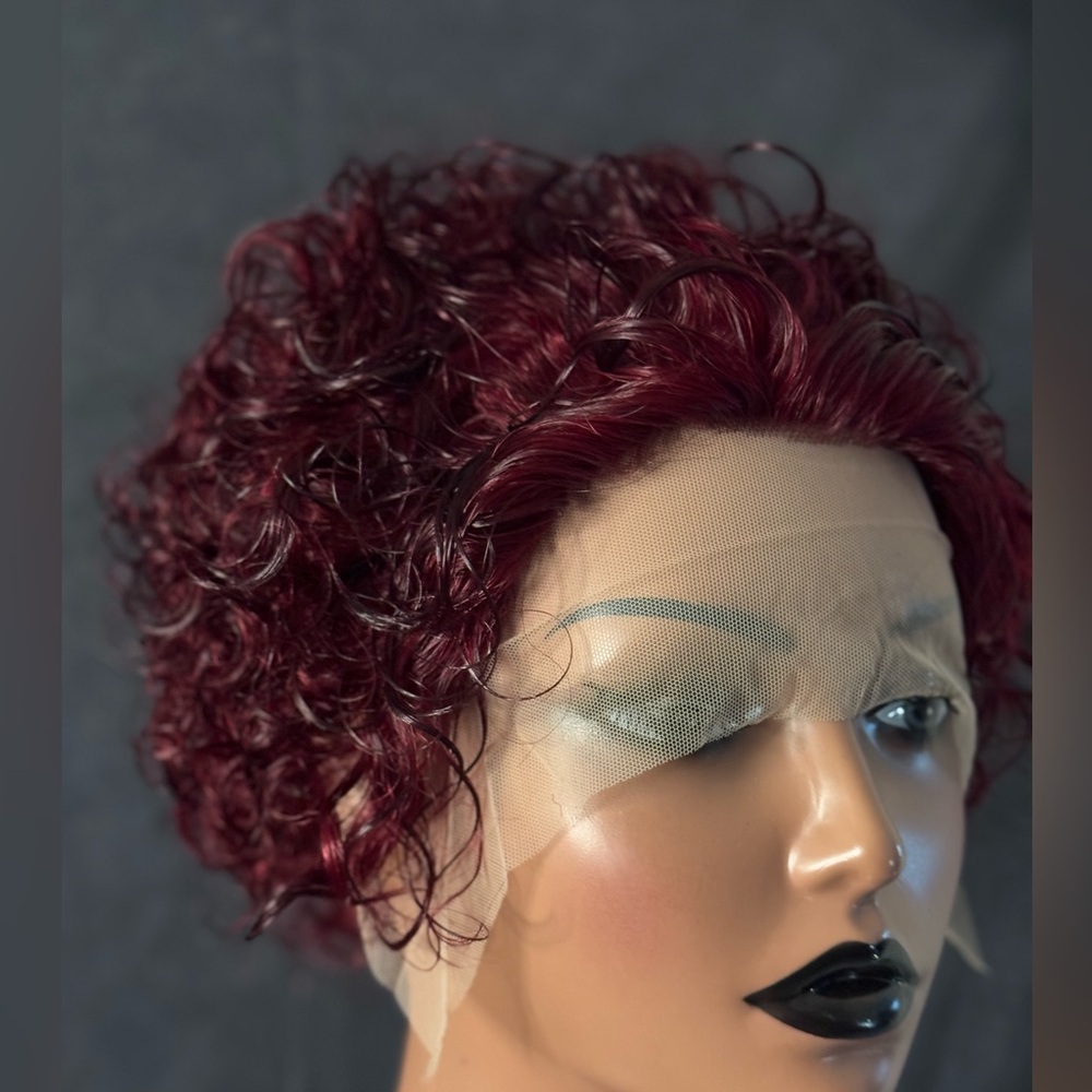 Short Pixie cut curly bob human hair wig 13x1 lace and 180% density